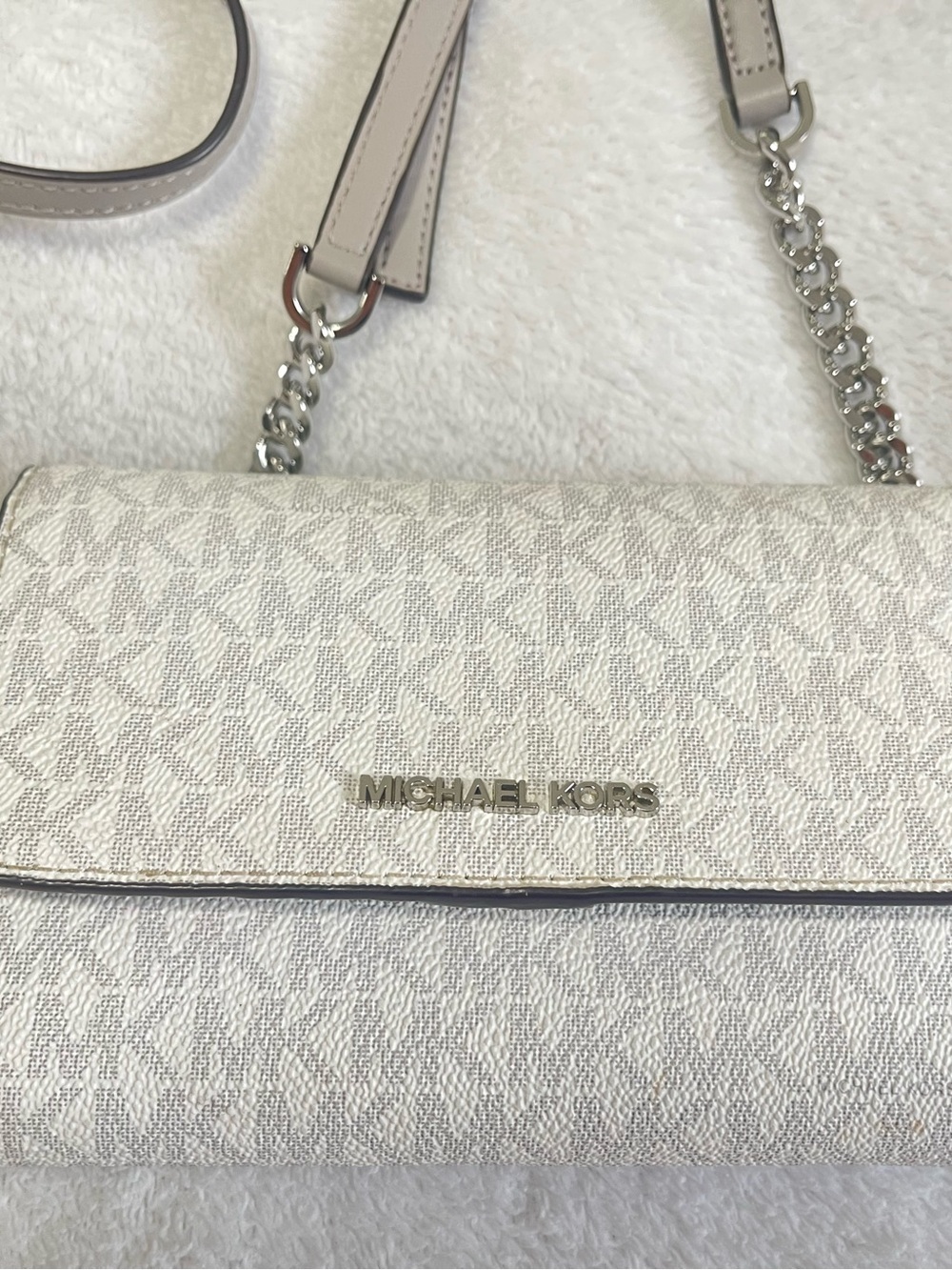 Michael Kors Cream White Signature Logo Crossbody with Chain Strap